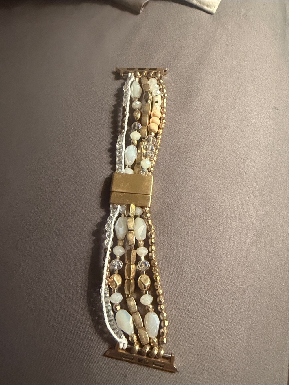 Gold and White Beaded Multi-Strand Bracelet